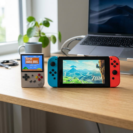 R36S retro handheld vs Nintendo Switch comparison
