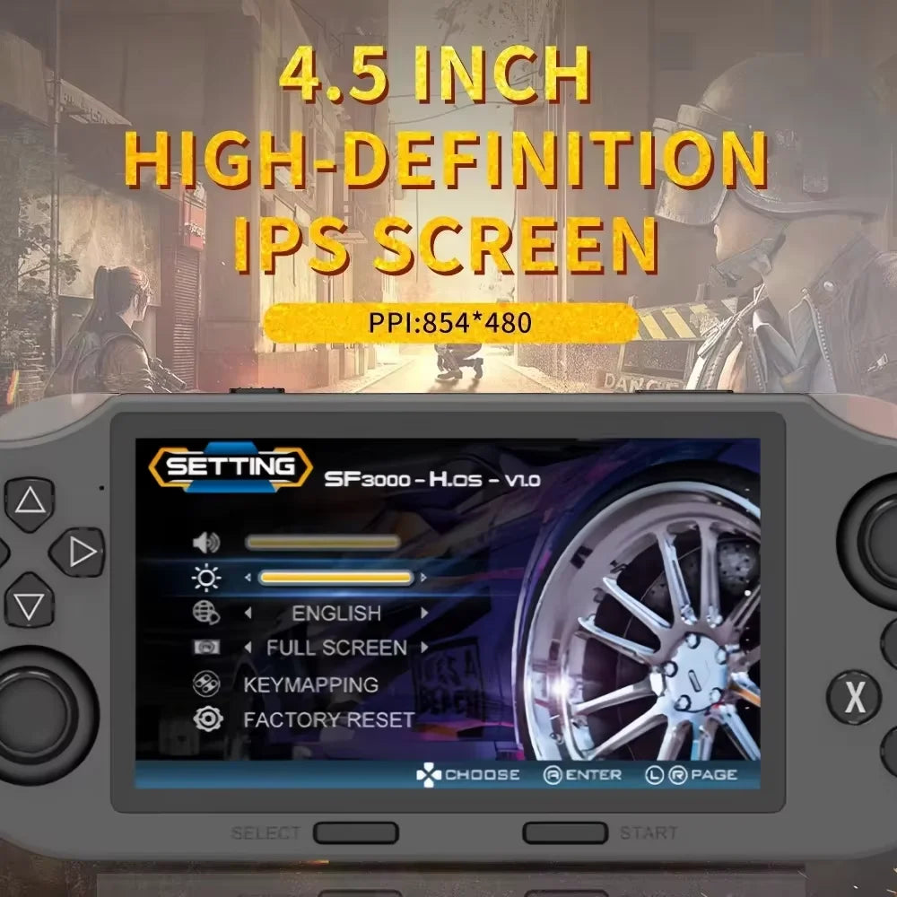 SF3000 Retro Game Console — 4.5" IPS Linux - Side View