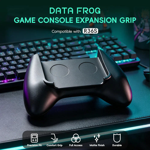Data Frog ergonomic grip handle attached to R36S handheld console - image 1