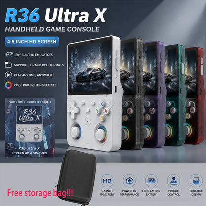 R36 Ultra X handheld console in five colours with 4.5-inch screen