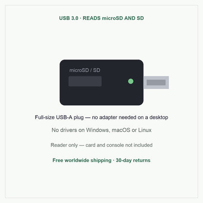 USB 3.0 microSD card reader with full-size USB-A plug