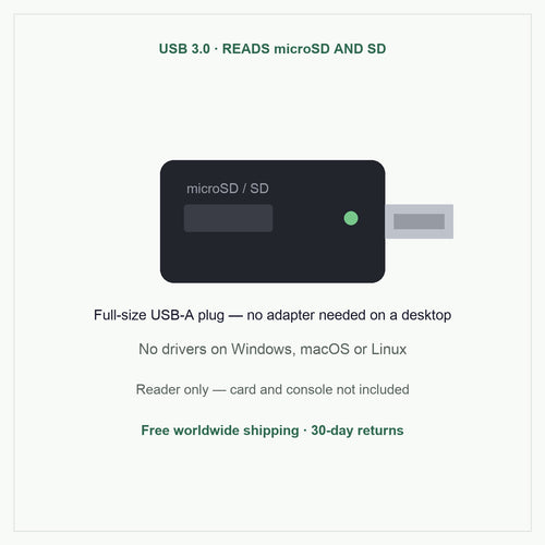 USB 3.0 microSD card reader with full-size USB-A plug
