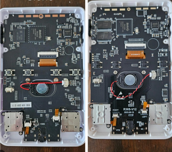 R36S handheld console board comparison and quality check guide